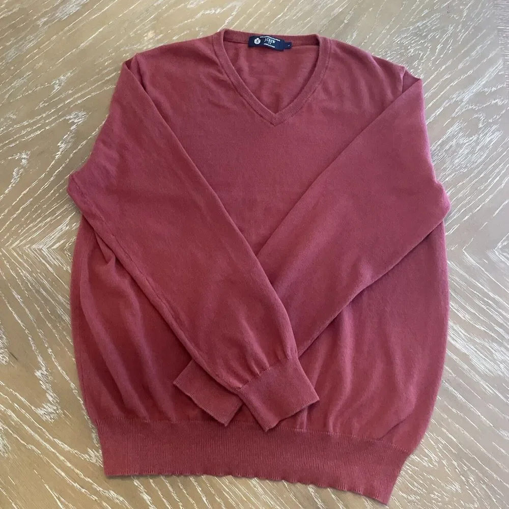 J. Crew Cotton Cotton/ Cashmere V- Neck Pullover Sweater - Large - VGUC Burgundy